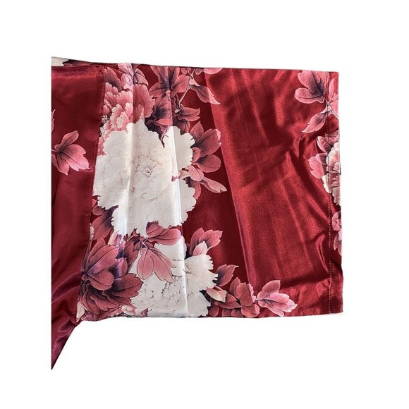 Asian-inspired Floral Kimono Robe Maroon Red w/Pink and White Flowers Womens OS - Picture 7 of 7
